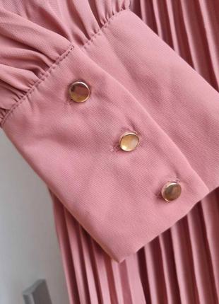 Розовое вечернее платье зара, длинное шифоновое платье с декольте5 фото