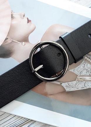 Ремень женский кожаный черный / ремінь пояс жіночий чорний шкіряний