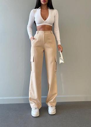 500 грн🔥женские брюки карго бежевые черные брюки