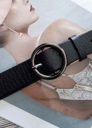 Ремень женский кожаный черный / ремінь пояс жіночий чорний шкіряний