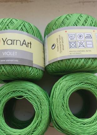 Пряжаная нить для вязки violet yarnart 100% хлопок, зеленый яркий3 фото
