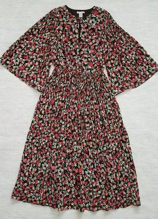 Красивое шифоновое платье миди h&amp;m в цветочный принт.1 фото