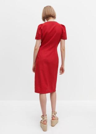 Красное льняное платье миди reserved.4 фото
