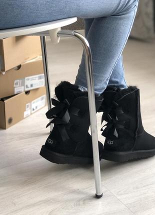 Классные черные женские угги🖤ugg bailey bow 2 dusk black🖤, зимние 2 банта с мехом2 фото