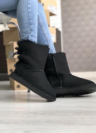 Класні чорні жіночі уггі🖤ugg bailey bow 2 сутінки black🖤, зимові 2 банта з хутром