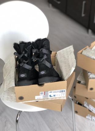 Классные черные женские угги🖤ugg bailey bow 2 dusk black🖤, зимние 2 банта с мехом4 фото