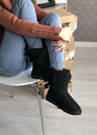 Классные черные женские угги🖤ugg bailey bow 2 dusk black🖤, зимние 2 банта с мехом9 фото