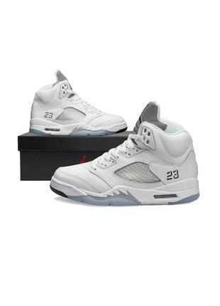 Nike air jordan 5 retro white silver reflective premium