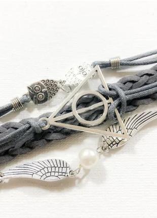 Плетений браслет на руку з елементами історії гаррі поттер yuwi feya сірий2 фото