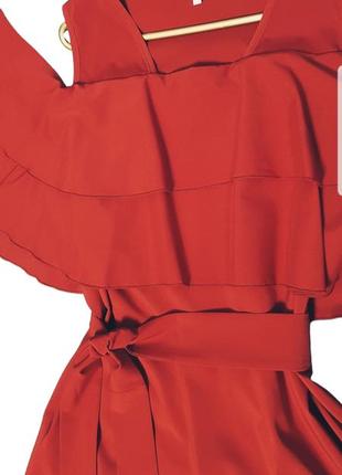 Красное платье с воланами2 фото