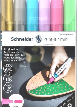 Маркер акриловий для декоративних і художніх робіт schneider paint-it wallet set2 6 кольорів 4 мм