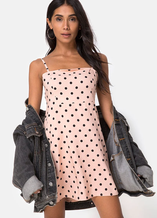 Motel rocks boyasly slip dress in new polka nude black - s3 фото