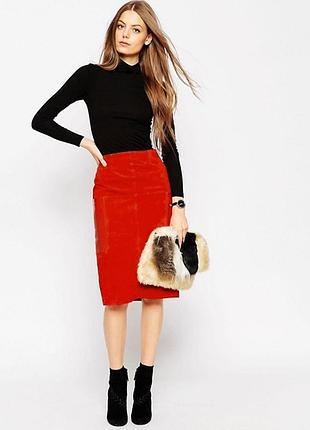 Кожаная юбка asos нюанс ткань замш потёртая 2