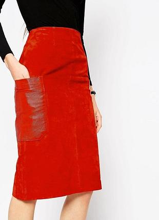 Кожаная юбка asos нюанс ткань замш потёртая 3