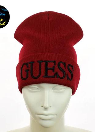 ● молодежная шапка бини - гесс / guess - красный ●1 фото