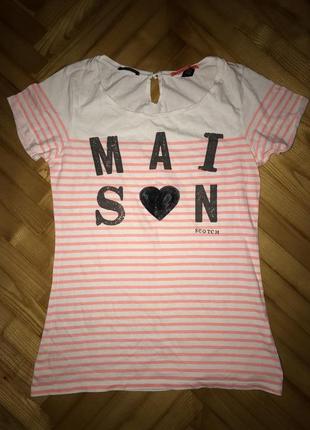 Maison scotch, хлопковая футболка в принт! р.-2 (m)