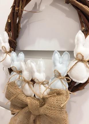 Весенний декор пасхальный венок с зайчиками