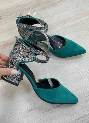 Эксклюзивные туфли из итальянской кожи и замши женские на каблуках нарядные