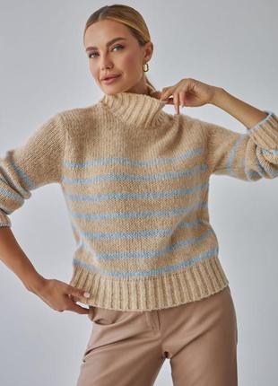 Женский шерстяной свитер модный теплый джемпер в полоску теплый свитер с горлом вязанный свитер мохеровый