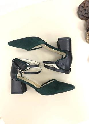 Екслюзивні туфлі з італійської шкіри та замші жіночі на підборах2 фото