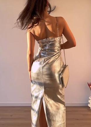 Серебряное миди платье zara с разрезом туфли серебро оригинал2 фото