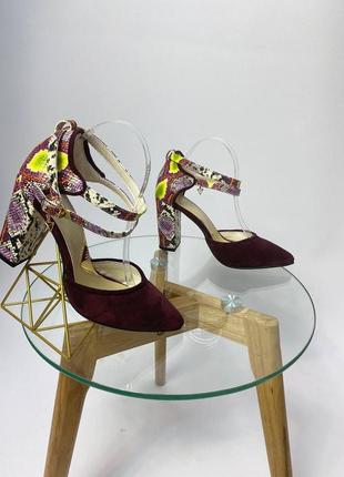 Эксклюзивные туфли из итальянской кожи и замши женские на каблуке7 фото