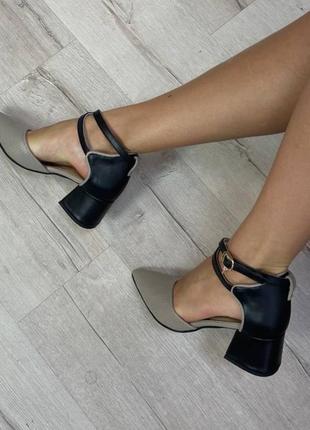 Эксклюзивные туфли из итальянской кожи и замши женские на каблуке