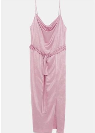 Zara атласное платье розово-лилового цвета8 фото
