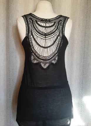 Жіноча чорна літня  мереживна туніка. пляжна накидка з мереживом, блуза, блуза, футболка, топ.
