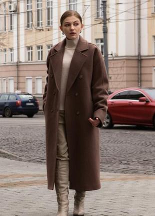Демисезонное коричневое пальто украинского производства шерстяное2 фото