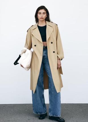 Двубортный женский бежевый тренч zara new