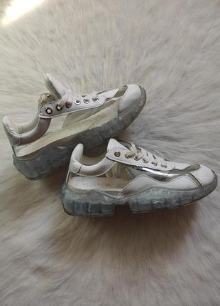 Білі шкіряні прозорі кросівки кеди зі вставками прозорими висока підошва платформа5 фото