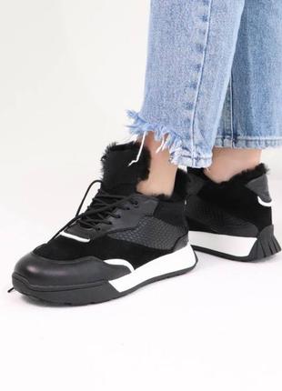 Высокие кроссовки из натуральной итальянской кожи и замши женские