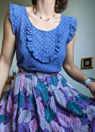 Блуза топ синий фиолетовый кружево воланы s m хлопок2 фото