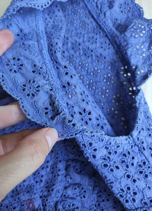 Блуза топ синій фіолетовий мереживо волани s m бавовна8 фото