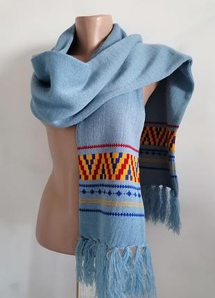 👑довгий теплий шарф пастельно-блакитного відтінку з орнаментом👑шарф в стилі etro
