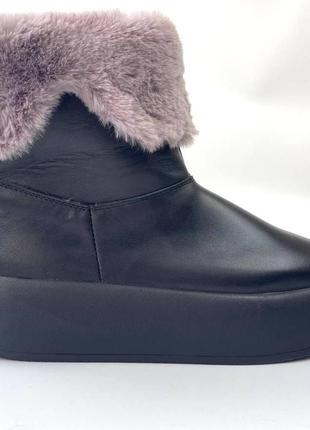 Уги жіночі черевики луноходи труби шкіряні чорні зимове тепле взуття на хутрі cosmo shoes freedom leather2 фото