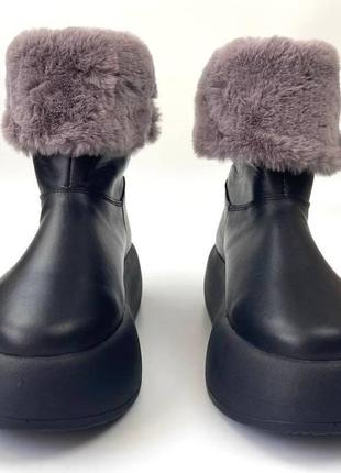 Уги жіночі черевики луноходи труби шкіряні чорні зимове тепле взуття на хутрі cosmo shoes freedom leather5 фото