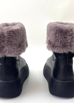 Женские угги ботинки луноходы кожаные черные зимняя теплая обувь на меху cosmo shoes freedom leather4 фото