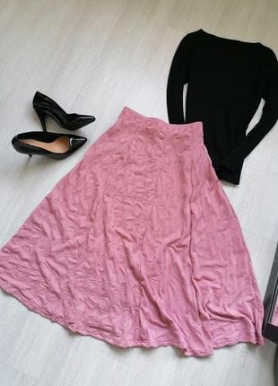 💖расклешенная юбка миди пыльно-розового оттенка💖фактурная юбка миди в стиле бохо2 фото