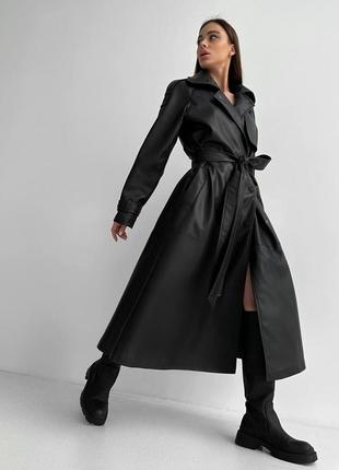 Тренч з екошкіри на замші високої якості з атласною підкладкою 🔥🔥🔥