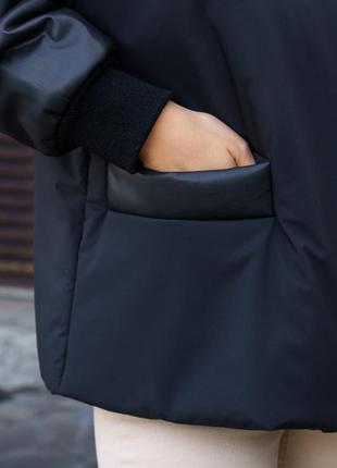 Зимова куртка з коміром з еко-хутра к-292 чорний6 фото