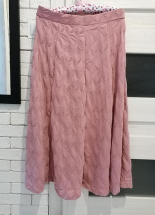 💖расклешенная юбка миди пыльно-розового оттенка💖фактурная юбка миди в стиле бохо9 фото