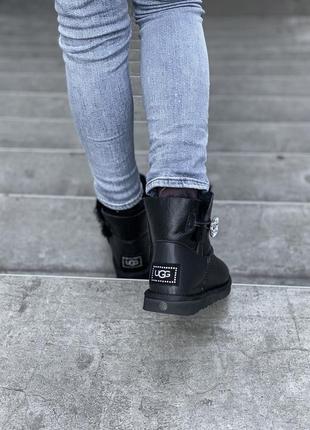Женские стильные кожаные зимние угги, ugg black4 фото