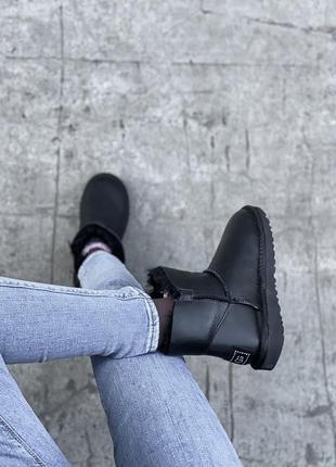 Женские стильные кожаные зимние угги, ugg black5 фото