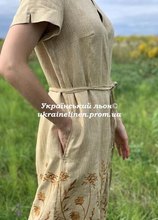 Сукня мілена бежевий меланж льняна, галерея льону, 44-56рр.6 фото
