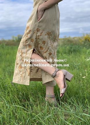 Сукня мілена бежевий меланж льняна, галерея льону, 44-56рр.2 фото