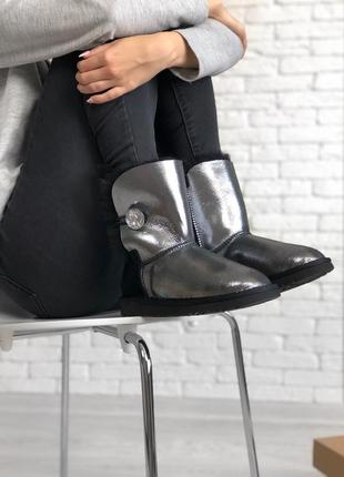 💖ugg bailey button black silver💖угги женские зимние высокие, кожаные сапоги-уги5 фото