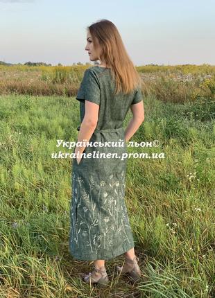 Сукня мілена зелений меланж льняна, галерея льону, 44-56рр.5 фото