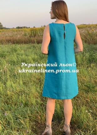 Сукня ребека бірюзова льняна, галерея льону, 42-50рр.4 фото